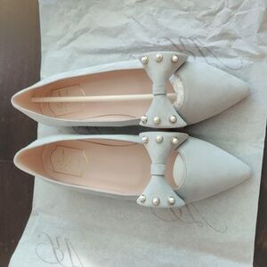 Roger Vivier Bab’ Doll Pearl Ballerina Flats - Grey, Size 37.5, New with Box